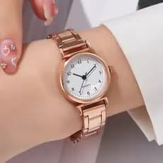 Relógio Feminino De Quartzo Em Ouro Rosa Minimalista Com Mostrador Redondo Casual De Pulso De Aço Inoxidável
