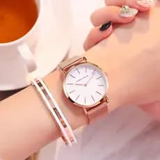 Relógio Minimalista De Malha Em Ouro Rosa Para Mulheres Hannah Martin De Pulso Casual Empresarial