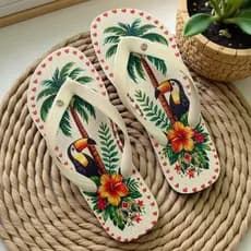 Sandália Feminina Floral Microexpandida Leve Praia Casual Confortável