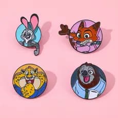 4 Pçs/Set Zootopia Alfinetes Esmaltados Nick Wilde Judy Hopps Flash Slothmore Clawhauser Broche De Metal Alfinete De Lap