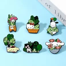 6 Pçs/Set Bonito Liga Sanrio Planta Personagem Esmalte Broche Metal Crachá Roupas Clipe Decorativo Lapela Pin