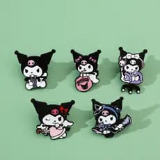 5 Pçs/Set Bonito Liga Sanrio Kuromi Alfinetes Esmaltados Broche De Metal Emblemas De Lapela Personagem De Desenho Animad