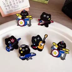6 Pçs/Set Bonito Gato Preto Banda Esmalte Pinos Música Broches De Metal Alfinetes De Lapela Para Mochilas
