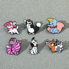 6 Pçs/Set Bonito Disney Marie Cat Dumbo Dálmata Pinos Esmaltados Para Decoração De Mochila