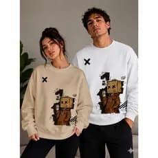 Moletom Careca Streetwear Unissex | Estampa Premium | Preto, Bege e Branco | P ao GG