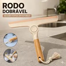 Rodo de Pia Dobrável Bege com Cabo de Bambu Multiuso Compacto Secagem Rápida Cozinha Banheiro