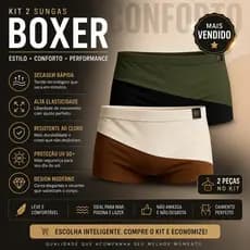 Kit Sunga Praia Boxer Masculina – 2 Unidades | Secagem Rápida e Design Exclusivo