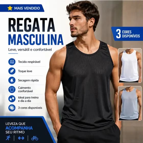 Regata Masculina Esportiva Furadinha Leve Para Academia