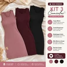 Kit 3 Camisola Canelada Roupa de Dormir Sem bojo
