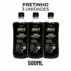 KIT 3 Pretinho Limpa Pneu automotivo KN 500ml Brilho iIntenso roda de carro moto caminhão