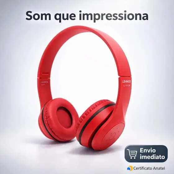 Fone de Ouvido Bluetooth Sem Fio Lehmox LEF-1003 Dobrável Conforto Premium com Microfone