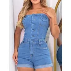 Macaquinho Jeans Feminino com Elastano Tomara que Caia
