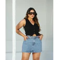 Short Saia Jeans Feminino Cintura Alta