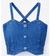 Top Jeans Feminino Botão Encapado Alça Lastex
