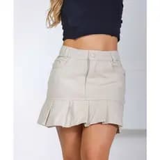 Mini Saia Jeans Feminina Cintura Alta com Babado