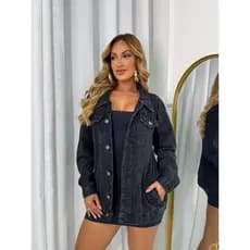 Max Over Jaqueta Jeans Feminina longa com bolsos