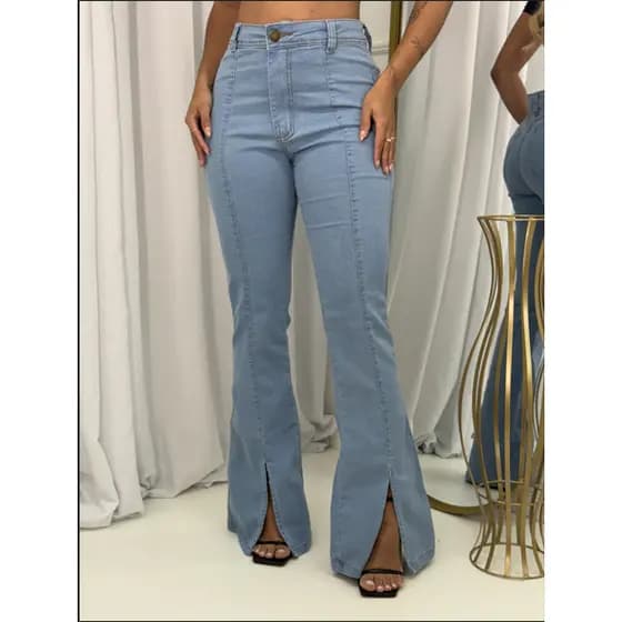 Calça Flare Jeans Feminina Cintura Alta Com Elastano