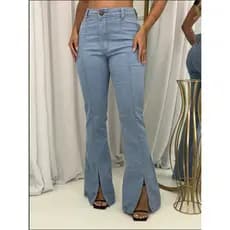 Calça Flare Jeans Feminina Cintura Alta Com Elastano