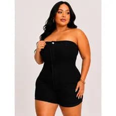 Macaquinho Jeans Plus Size Feminino Tomara que Caia com elastano