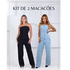 Kit 2 Macacão Jeans Tomara Que Caia Feminino Comprido