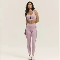 Conjunto Fitness Feminino Legging e Top Rosa Claro Cintura Alta Zero Transparência 100% Poliamida