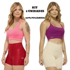Conjunto Fitness Feminino Legging Top Canelado Off White 100% Poliamida 0 Transparência