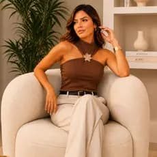 Cropped Feminino com Bojo Canelado Blusa Elegante Feminina Moda Casual