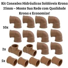 KIT JOELHO LUVA E TE - 17 PEÇAS SOLDÁVEIS - CONEXÕES HIDRÁULICAS  KRONA 25MM(3/4")  I