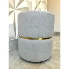 Puff Redondo Linho Cinta Dourada Banqueta Banquinho Decorativo