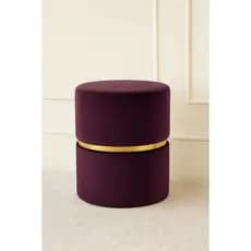 Puff Vitória Para Decoração Com Cinta Dourada Cor Roxo