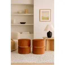 Conjunto De 02 Puffs Terra Cota Para Decoração Sala