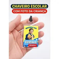 Kit 3 Chaveiros Aluninho Personalizados com Foto | Mochila Estojo Lancheira