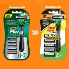 Barbeador descartável Flex3 Hybrid Sensitive recarregável Preto + 5 lâminas Bic