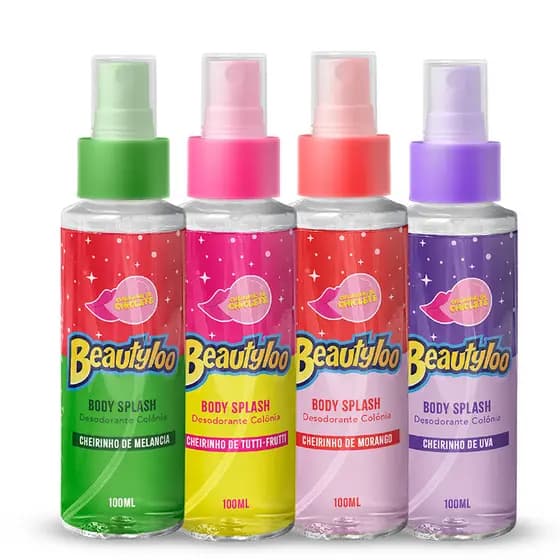 Kit 04 Body Splash Cheirinho de Chiclete Beatyloo Face Beautiful 100ml