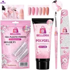 Kit Alongamento Poligel Polygel + Molde F1 + Lixa de Unha + Pincel De Aplicação para Unhas