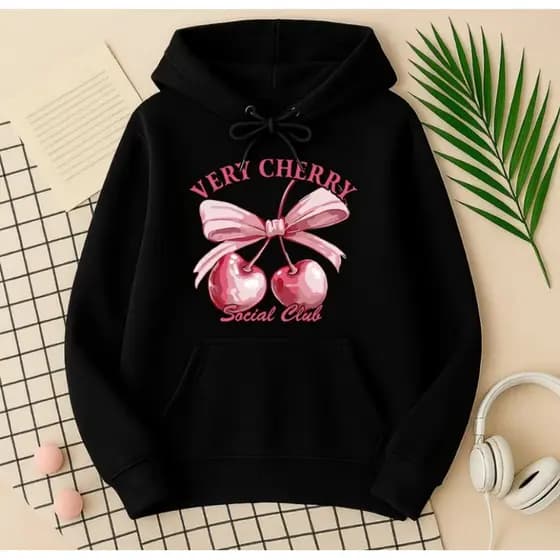 Blusa de Frio Moletom Feminino Cereja Laço Very Cherry Social Club Tendência Confortável P ao GG114