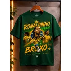Camiseta Ronaldinho Gaúcho Bruxo Estampa Premium Futebol Brasileiro  verde