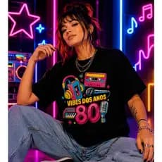 Camiseta Retro VIBE DOS ANOS 80 VINTAGE para casais 100% algodão com gola redonda, manga curta