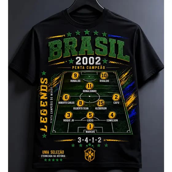 Camiseta Brasil 2002 Legends Masculina PREMIUN Estilo Streetwear Penta Campeão Retro Futebol