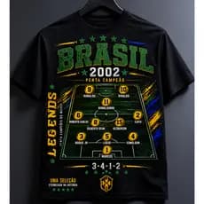 Camiseta Brasil 2002 Legends Masculina PREMIUN Estilo Streetwear Penta Campeão Retro Futebol