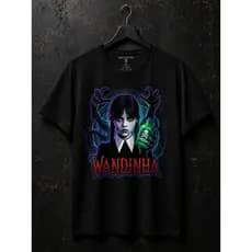 Camiseta Wandinha Feminina Gótica Preta Estampa Dark Horror Geek Punk