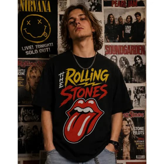 Camiseta The Rolling Stones Rock Vintage Punk  Preta Estampa Premium