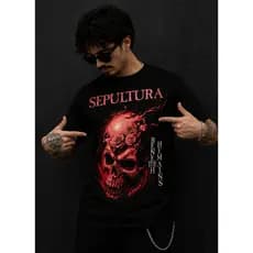 Camiseta Masculina Rock Skull Vermelha Estilo Heavy Metal Streetwear PLUS SIZE  Preta 100% Algodão