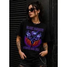 Camiseta Rock Black Style Estampa Neon Dark Streetwea PLUS SIZE Preta