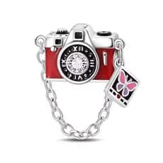 Berloque Pingente Prata Compatível Para Pulseira Bracelete Câmera Máquina Fotográfica Profissional