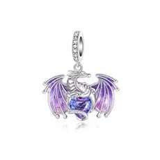 Berloque Prata para Pingente Compatível Pulseira Bracelete Dragão Guardião Coração Amuleto Charme