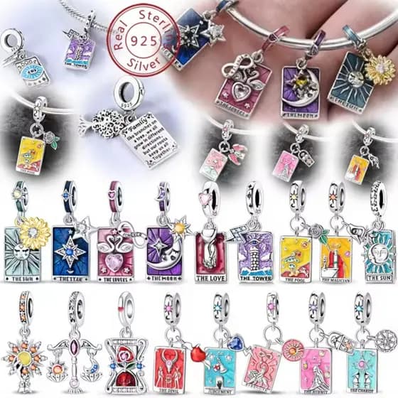 Berloque Pingente Prata Compatível Pulseira Bracelete Cartas Tarô Lua Moon Baralho Tarot Torre Tower