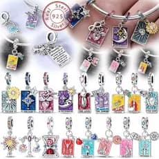 Berloque Pingente Prata Compatível Pulseira Bracelete Cartas Tarô Lua Moon Baralho Tarot Torre Tower