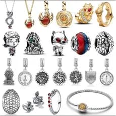 Berloque Pingente Prata Game of Thrones GOT Casa Dragão Fogo Compatível Pulseira Mini Colecionável