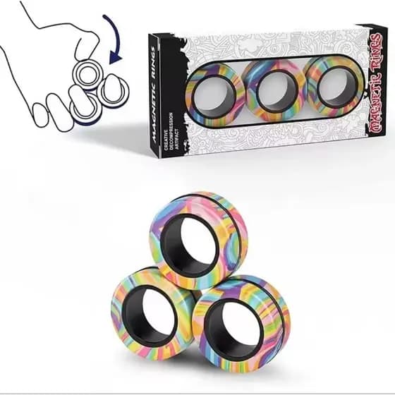 Conjunto Anel Magnético Imã Fidget Spinner Giratório Dedo Anti Estresse Alivio Ansiedade Portátil